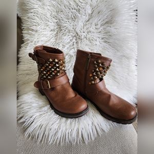 Breckelles Brown Ankle Boots with Gold Studs